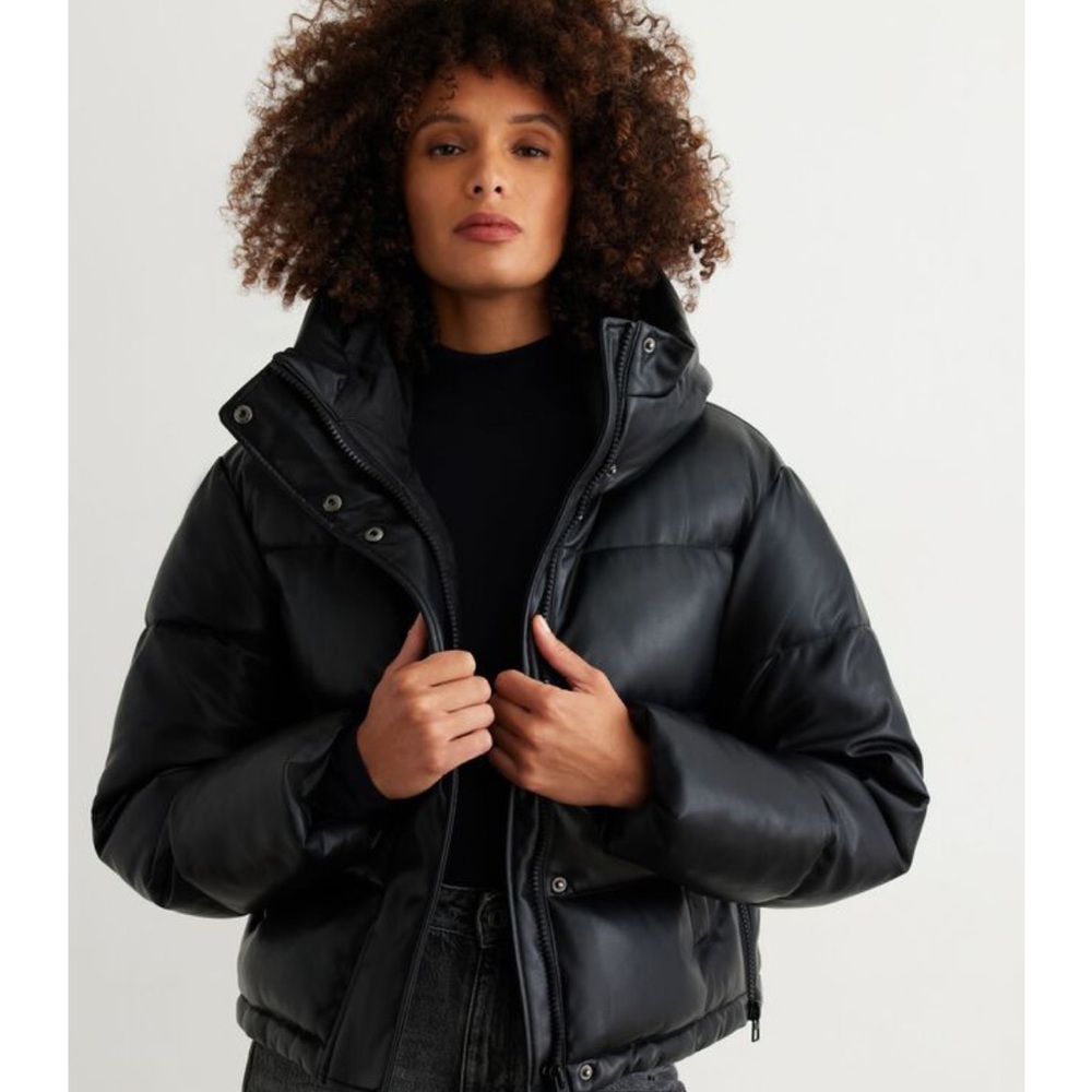 Dynamite Mateau PU short puffer duvet quilted black jacket